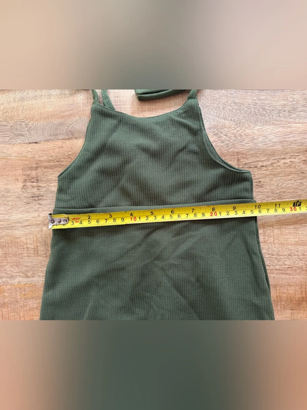 Bailey’s Blossoms Olive Green Ribbed Lace Tie Strap Romper 9-12M